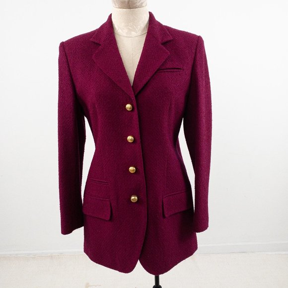 Vintage 80s Jacket S/M Petite Wool Boucle Coat Purple - Picture 1 of 11
